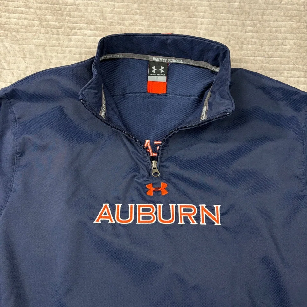 Under Armour Auburn Tigers Mens Large Navy Orange 1/4 Zip Windbreaker War Eagle